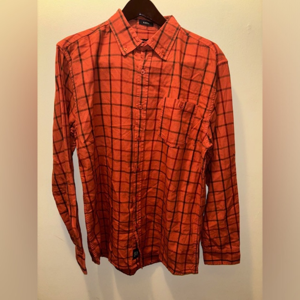 NWOT Artistry In Motion Clay Oxford Button-down Plaid Long Sleeve Shirt Orange M - Picture 4 of 8
